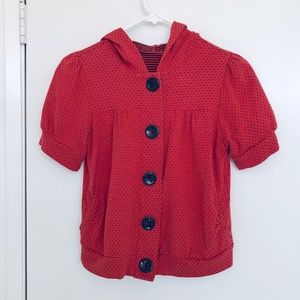 Vintage Ladybug Red Shortsleeve Button Hoodie